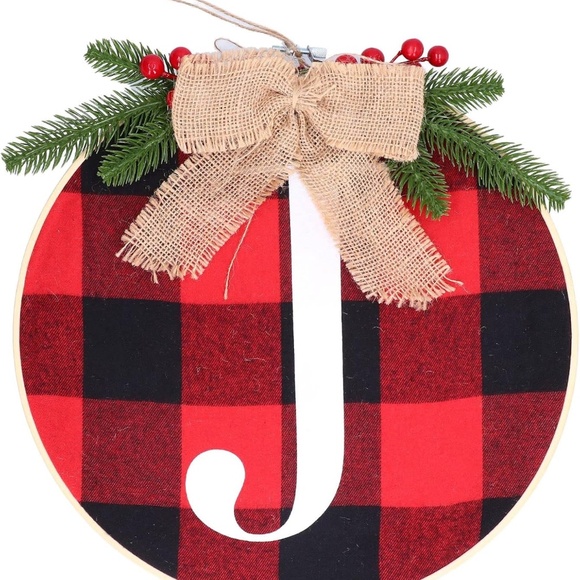 JOY Plaid Wreath or Wall Hanging Christmas Decorations - Rustic Burlap Bow - Picture 6 of 8